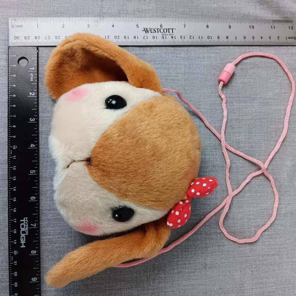 Amuse Pote Usa Loppy Face Pochette Plush Pouch Cord Strap Purse Zipper Closer